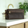 Two Compartment Full Grain Leather Travel Toiletry Bag