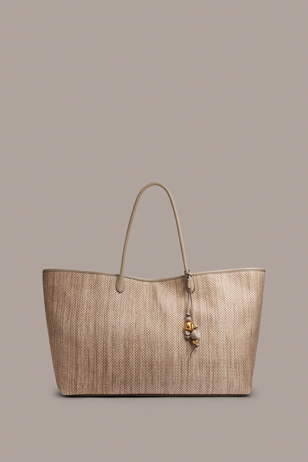 Extra Large Woven Raffia Weekend Tote Bag With Bead Charm