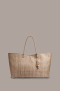 Extra Large Woven Raffia Weekend Tote Bag With Bead Charm