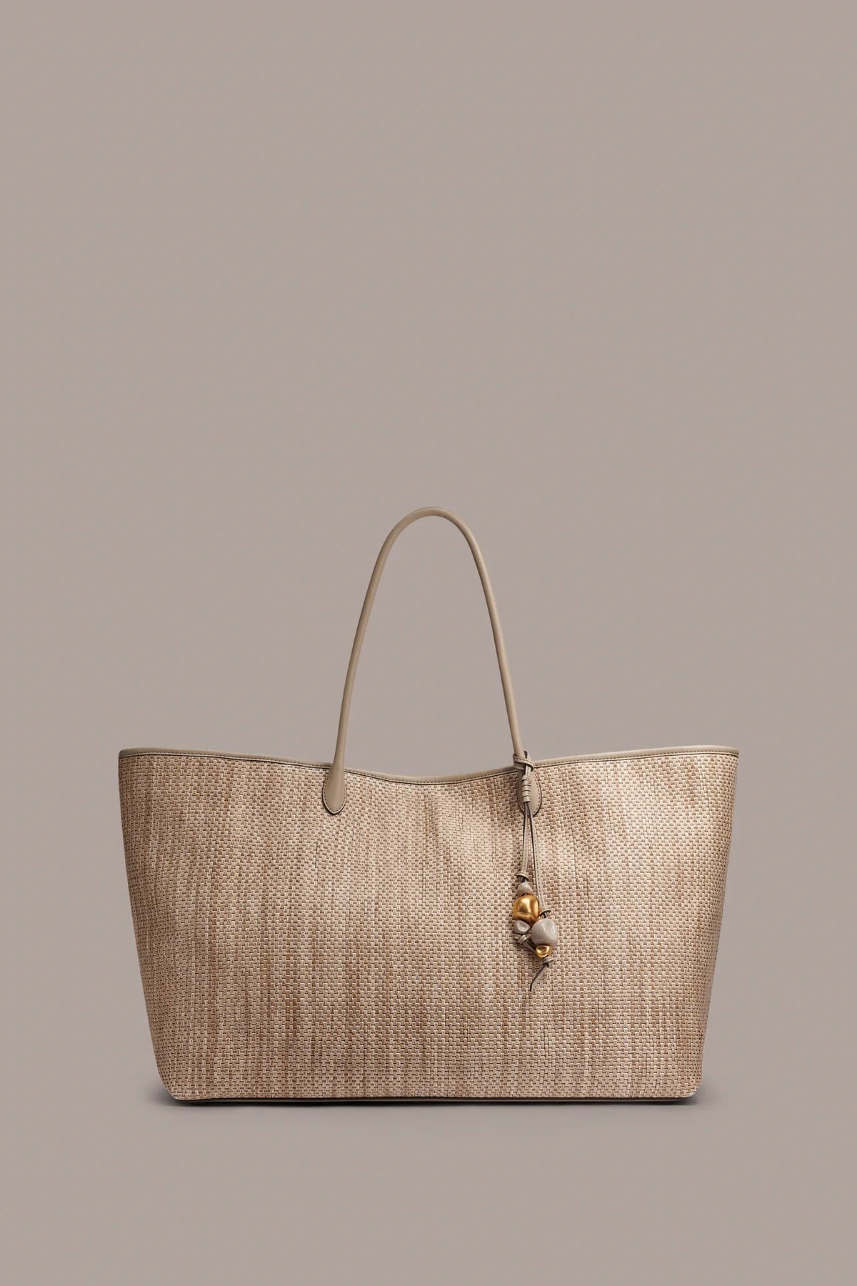 Extra Large Woven Raffia Weekend Tote Bag With Bead Charm