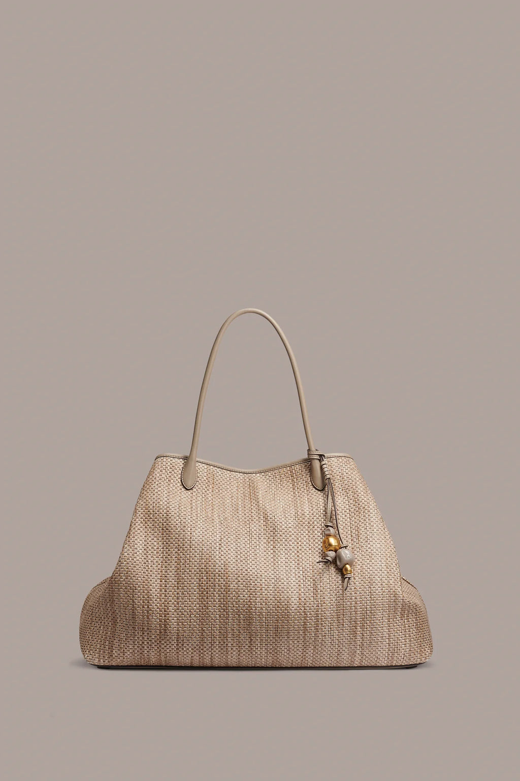 Extra Large Woven Raffia Weekend Tote Bag With Bead Charm