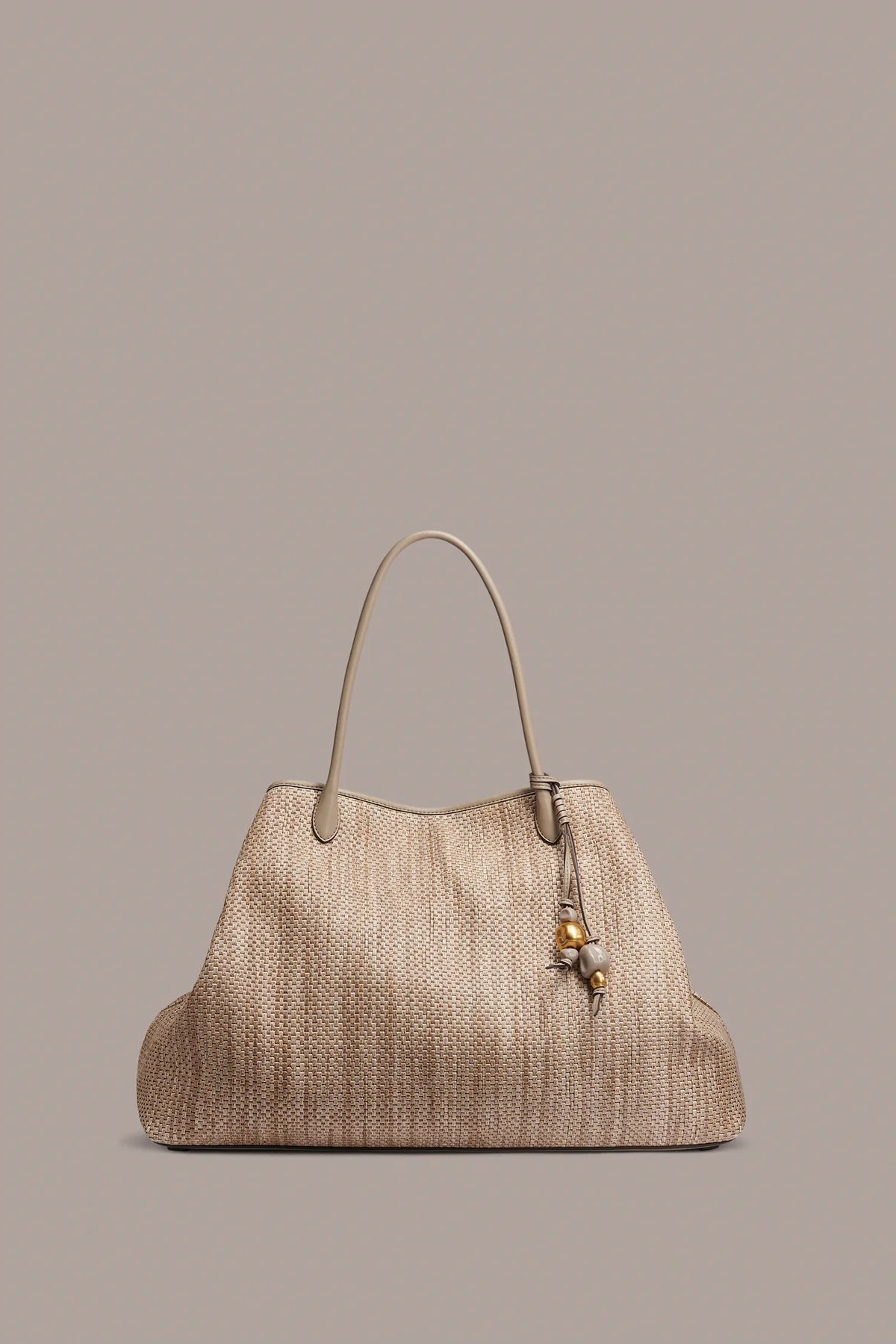 Extra Large Woven Raffia Weekend Tote Bag With Bead Charm