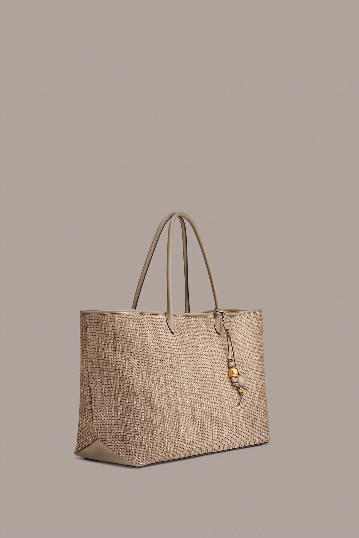 Extra Large Woven Raffia Weekend Tote Bag With Bead Charm