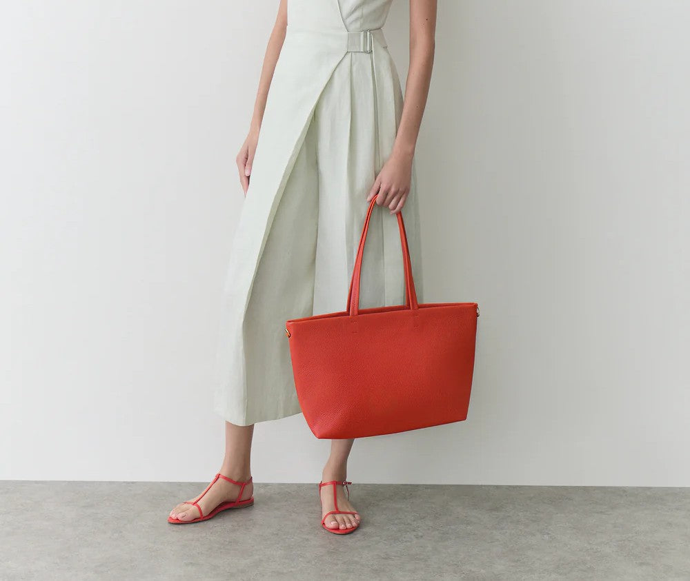 Zip Top Pebble Leather Large Weekender Laptop Tote Bag