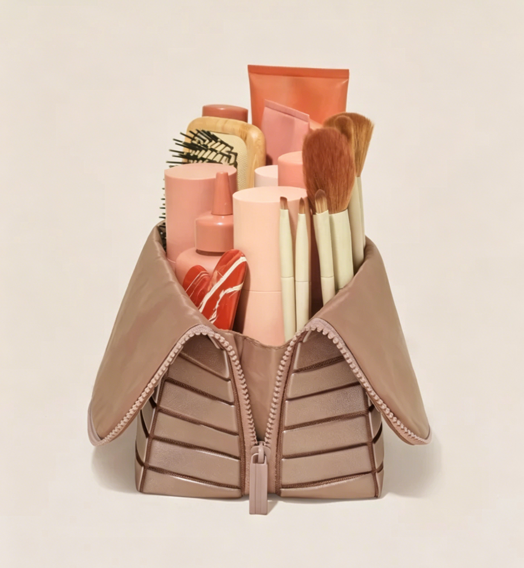 Rigid Horizontal Stripe Foldable Large Travel Makeup Bag