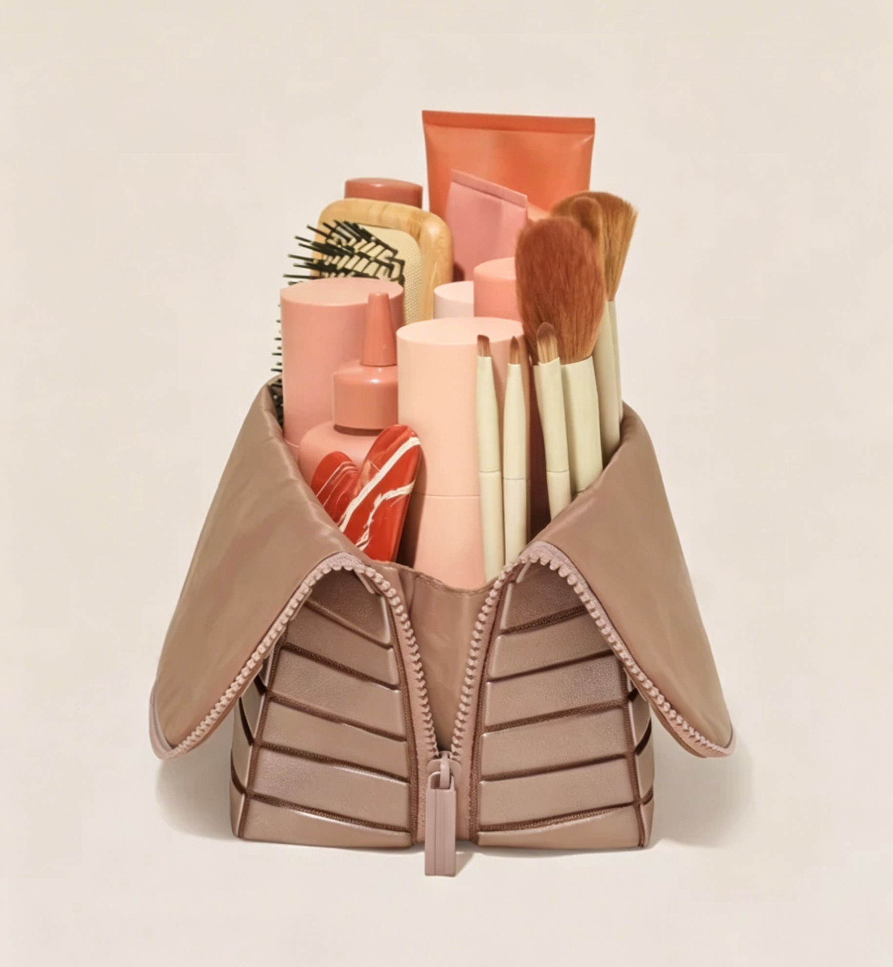 Rigid Horizontal Stripe Foldable Large Travel Makeup Bag
