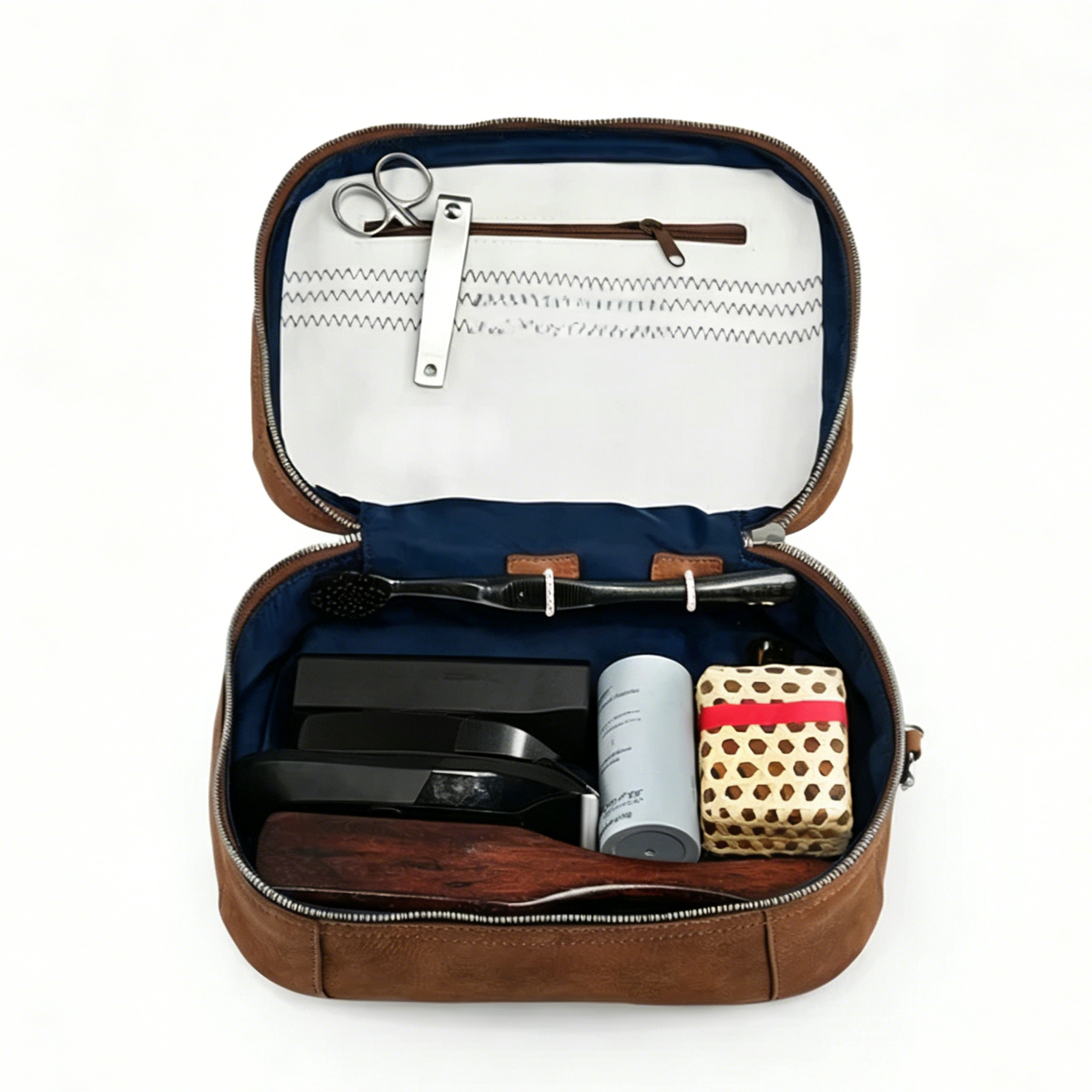 Reinforced Corner Leather Travel Dopp Kit With Quick Release Shackle