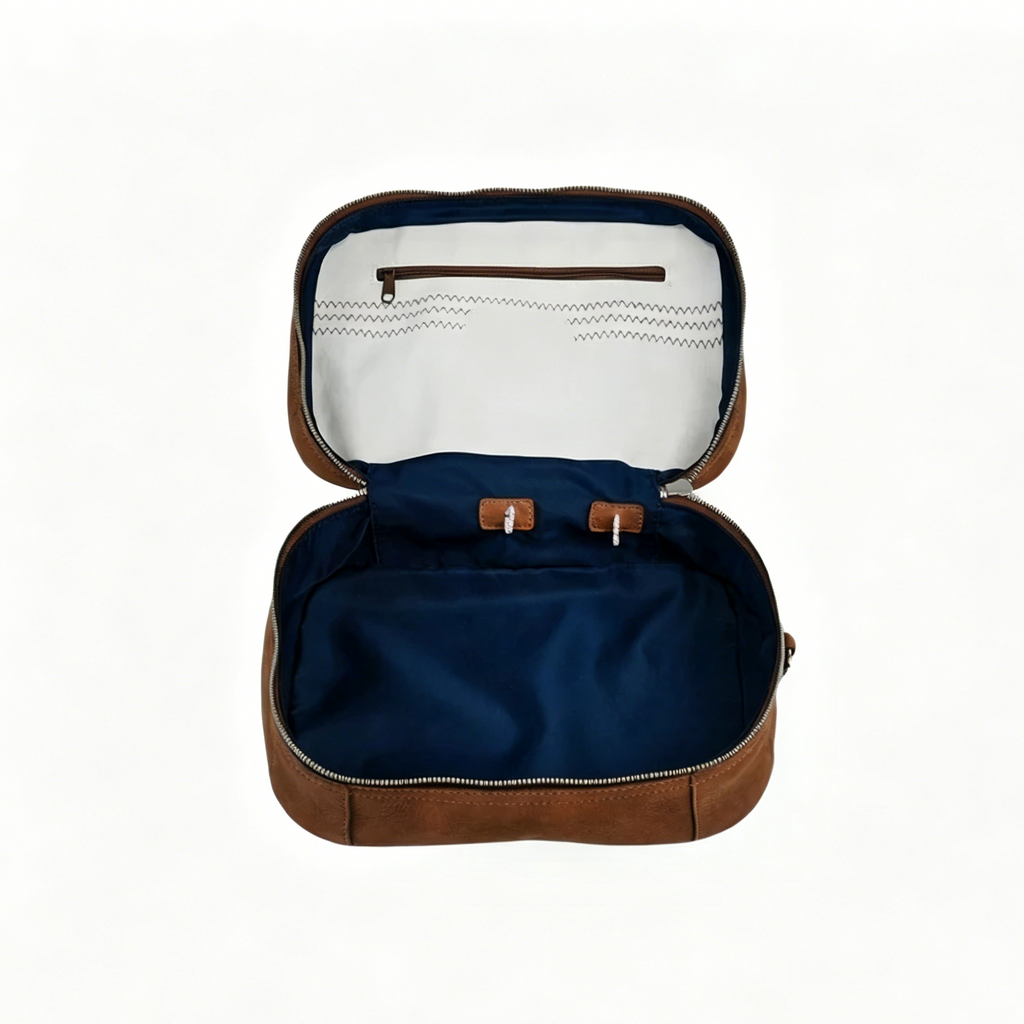 Reinforced Corner Leather Travel Dopp Kit With Quick Release Shackle