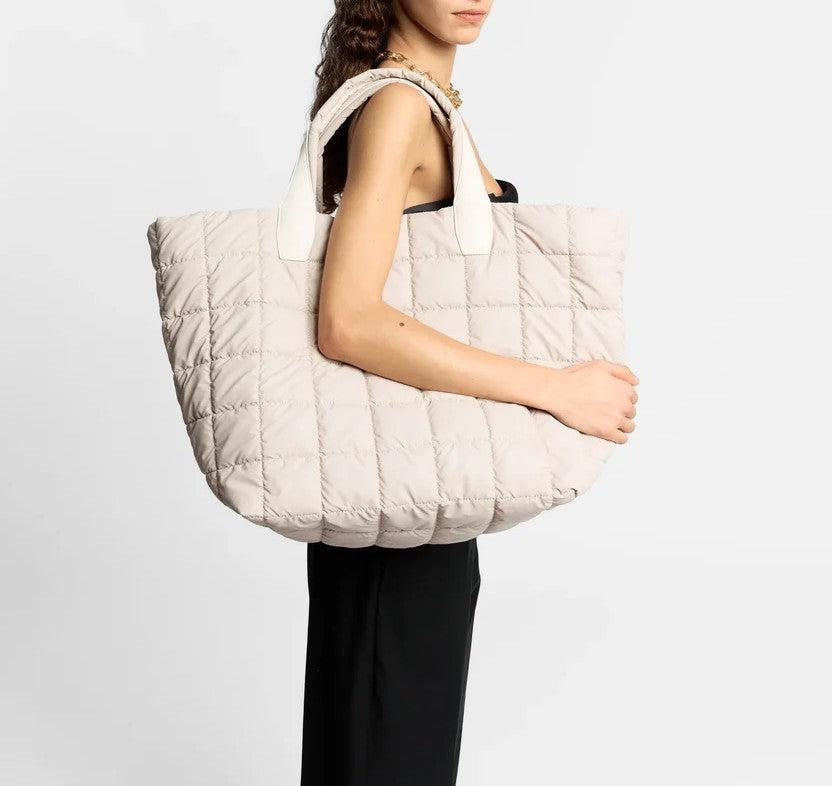 Quilted Puffy Nylon Large Weekender Travel Tote Bag